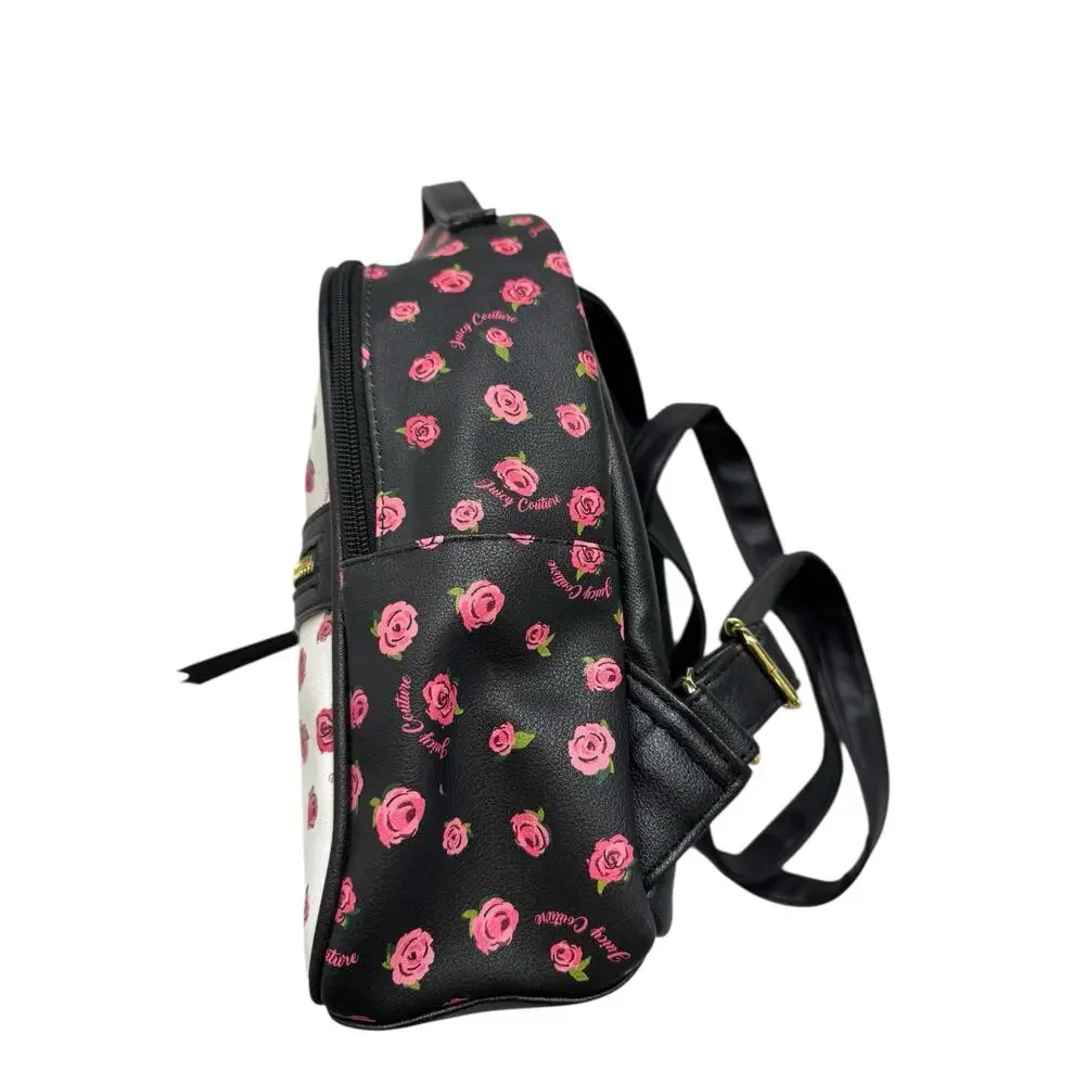 JUICY COUTURE Mini Backpack Pink Roses Black White Gold Zipper Y2K - Picture 2 of 9